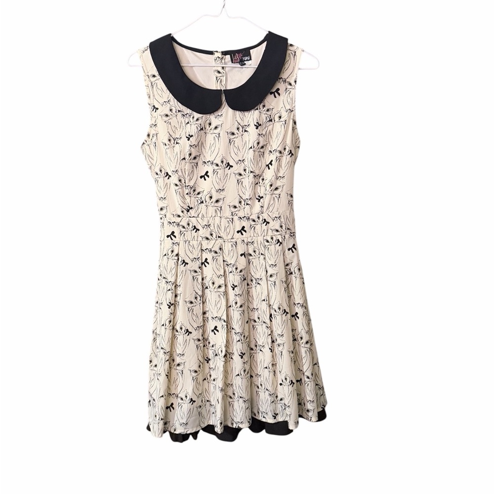 Yumi Owl Skater Dress with a Peter Pan collar